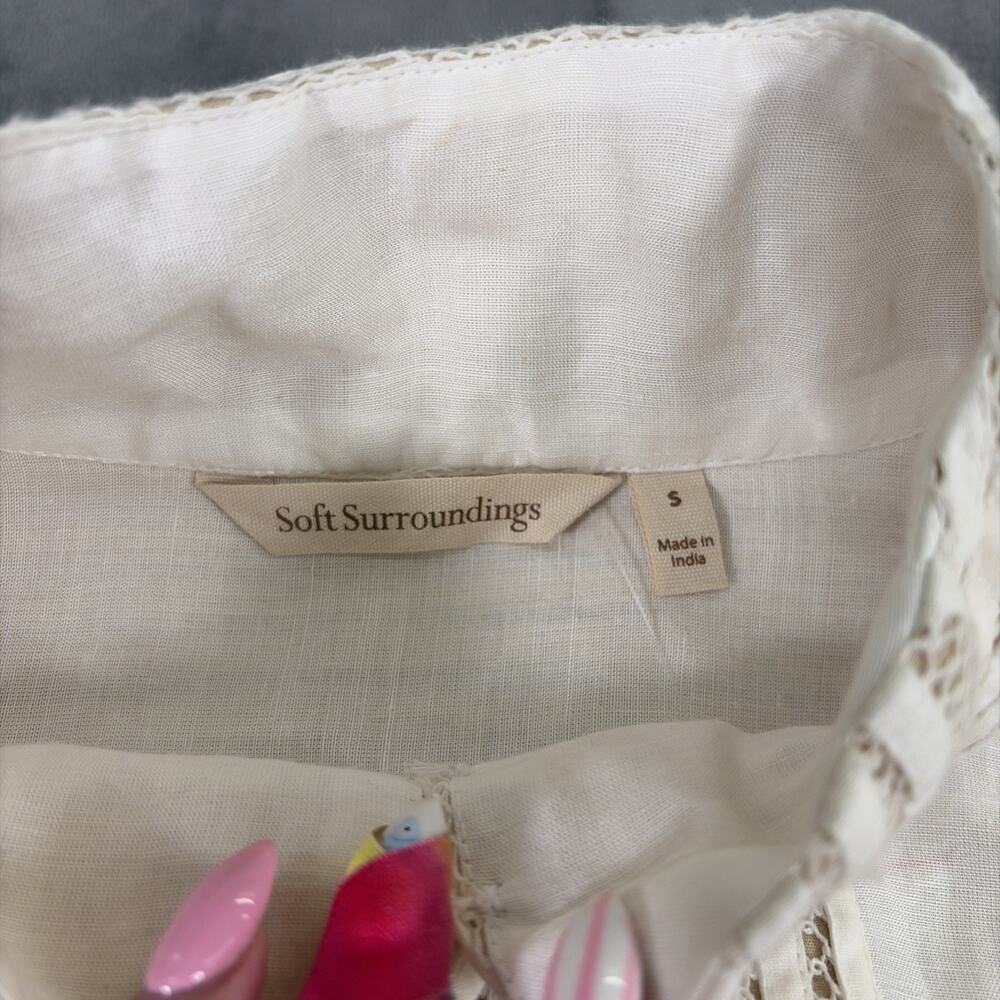 NWOT Soft Surroundings White/Tan Buttonfront Lace/Crocheted Button Blouse Small - Picture 8 of 14
